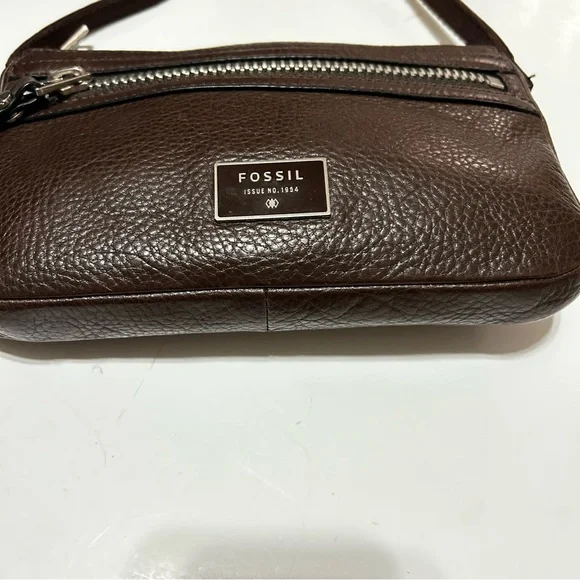 Fossil Rich Chocolate Brown Pebble Leather Crossbody Bag EC - Picture 3 of 8
